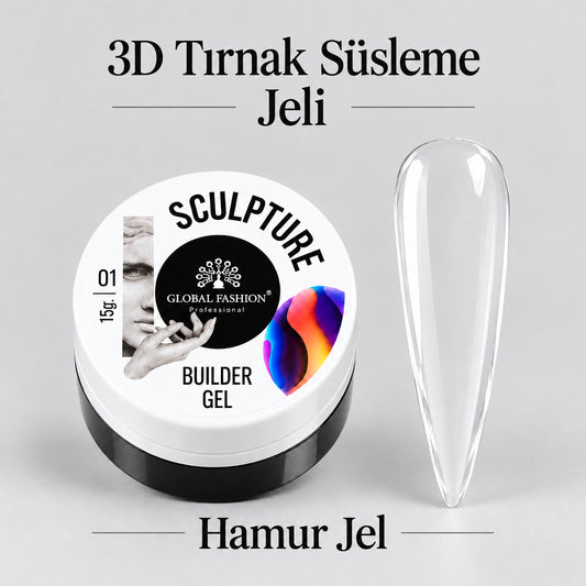 Global Fashion 3D Tırnak Süsleme Jeli, Hamur Jel - Şeffaf 15gr