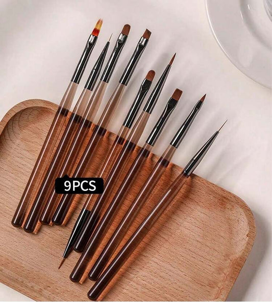 Qnail Professional Nail Art ve Jel Fırça Seti - 9 lu Set
