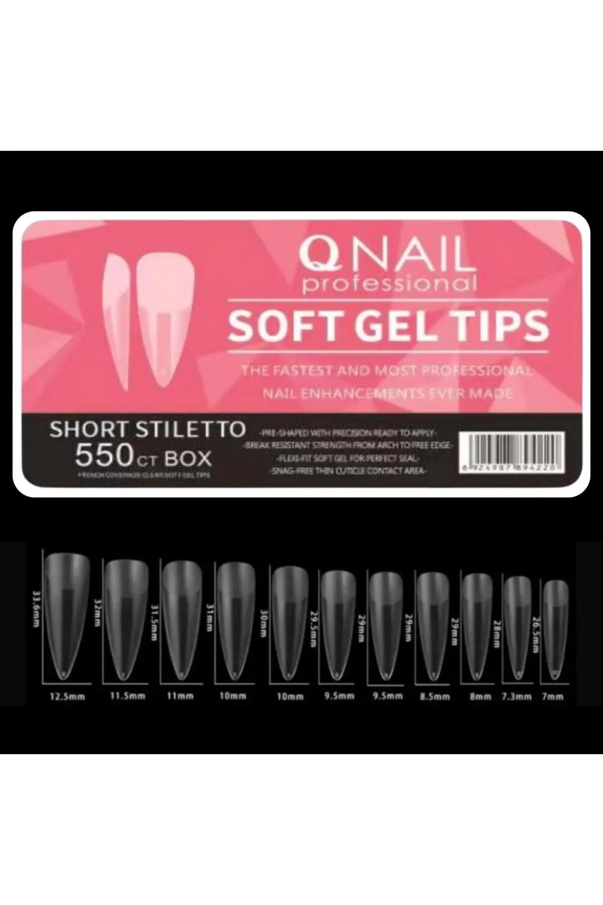 Qnail Professional Soft Jel Tips - Short Stiletto 550li